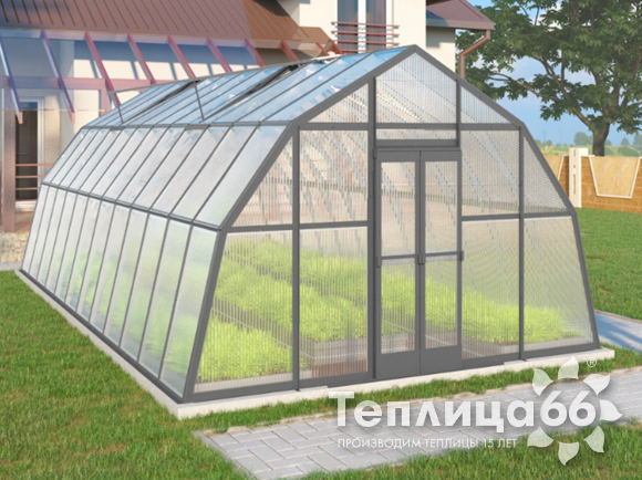 Теплица Рада Каспий из поликарбоната, 4х8 метров, графитовая